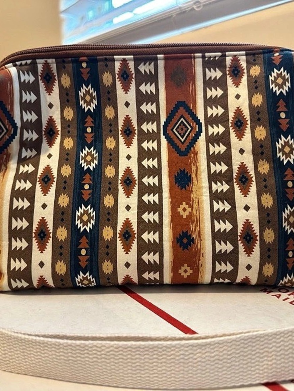 Geometric Crossbody Bag in Brown & Blue Like New